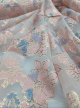 Brocade Floral Organza Fabric Lavender Blue