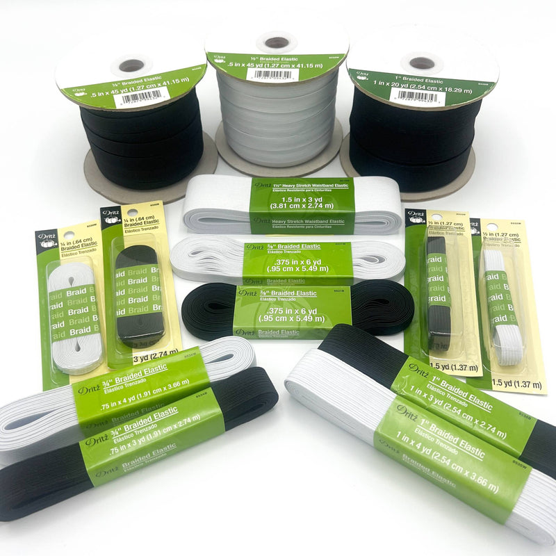 Braided Elastic Fabric - Black, White, 1/4", 3/8", 1/2", 3/4", 1"