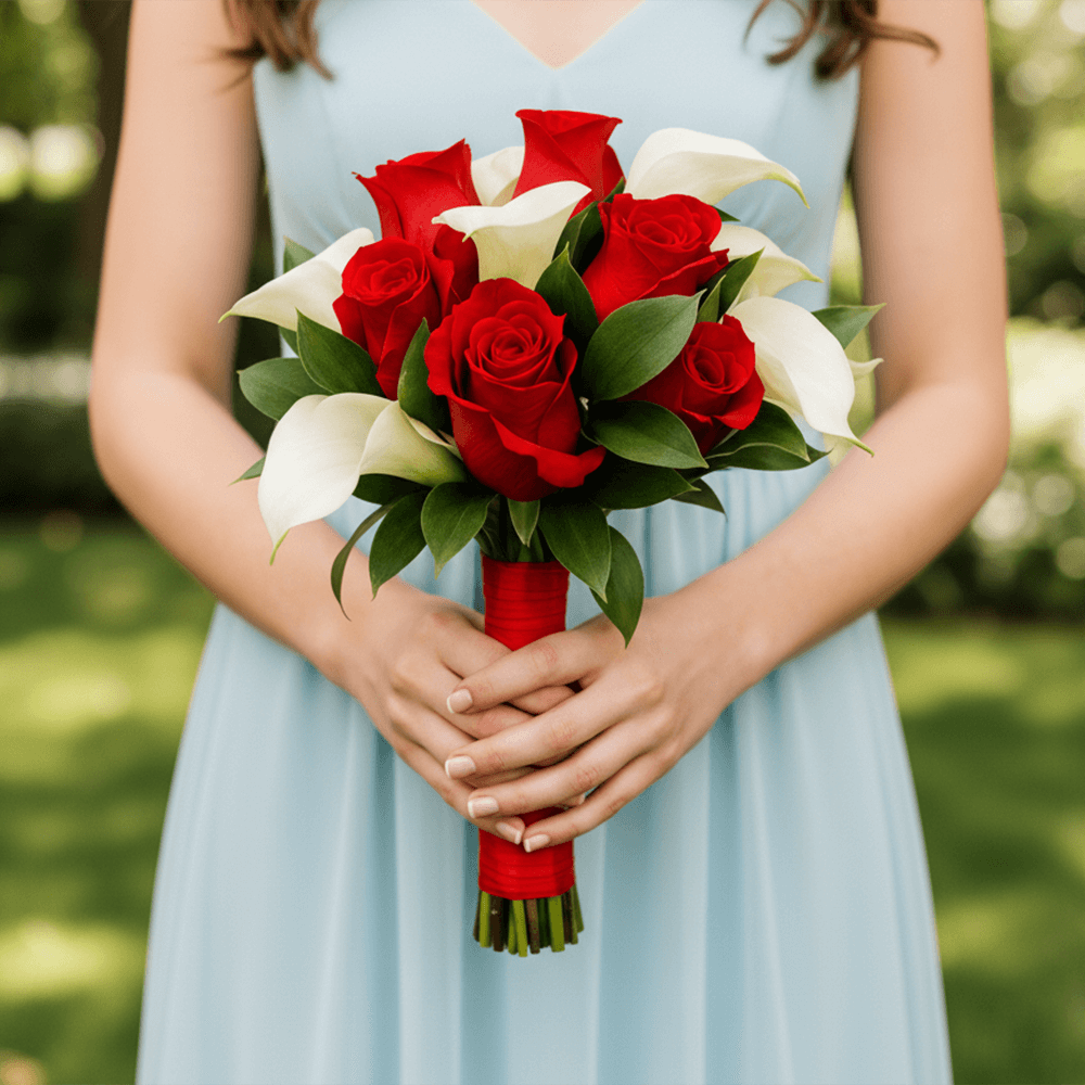 Red Roses White Calla Lilies Bridesmaids Bouquets 3 Sets Fresh Flowers 26 Stems Each