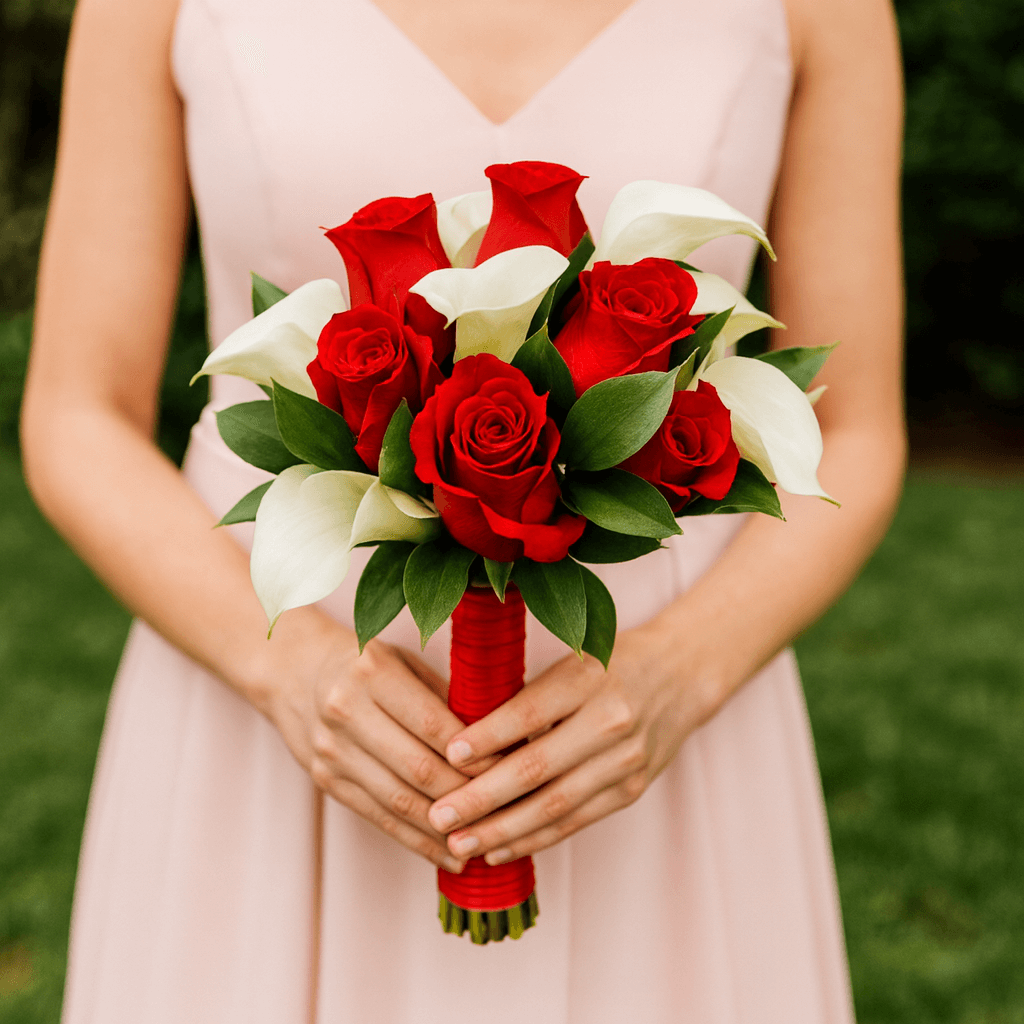 Red Roses White Calla Lilies Bridesmaids Bouquets 3 Sets Fresh Flowers 26 Stems Each