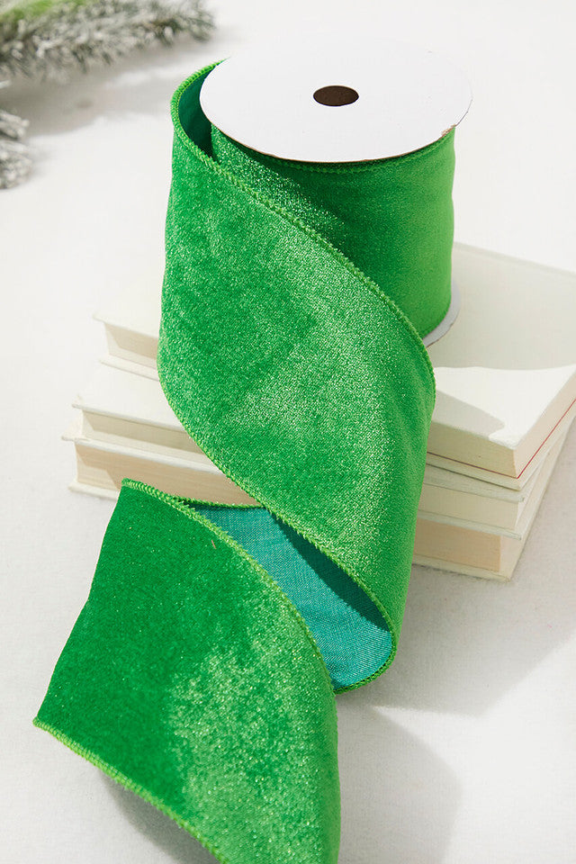 4" x 10 Yard Bright Green Wired Velvet Ribbon Luxury Holiday Craft Décor