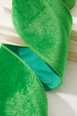 4" x 10 Yard Bright Green Wired Velvet Ribbon
