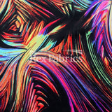Whisper Nylon Spandex Fabric - Warm/Cool Multicolor Abstract Wave Print, Black Background, 58" Width, 320 GSM (1 Yard)