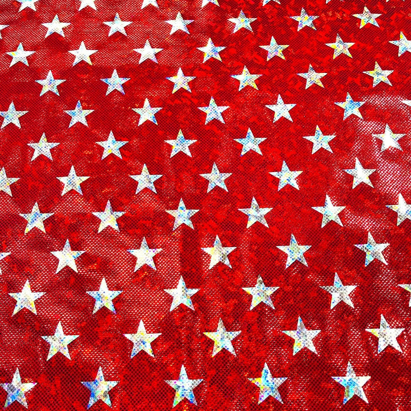 Brocken Glass Star Spandex Fabric - Red/White Broken Glass Star Pattern, 58" Width (1 Yard)