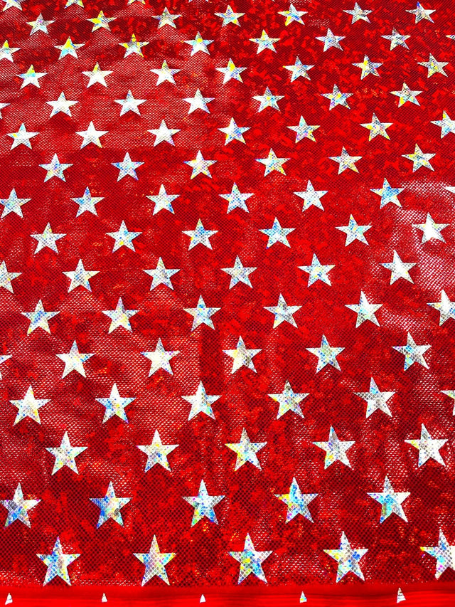 Brocken Glass Star Spandex Fabric - Red/White Broken Glass Star Pattern, 58" Width (1 Yard)