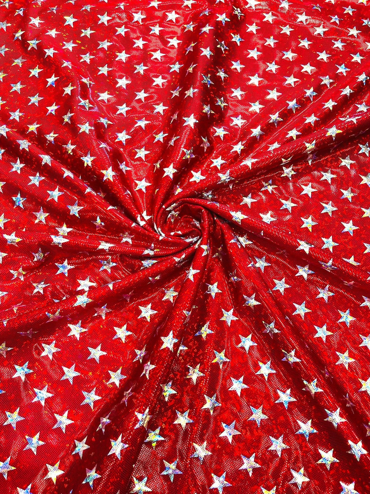 Brocken Glass Star Spandex Fabric - Red/White Broken Glass Star Pattern, 58" Width (1 Yard)