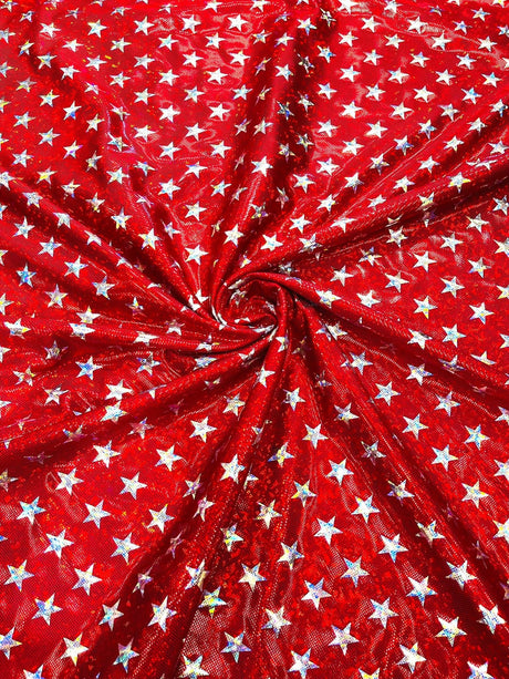 Brocken Glass Star Spandex Fabric - Red/White Broken Glass Star Pattern, 58" Width (1 Yard)