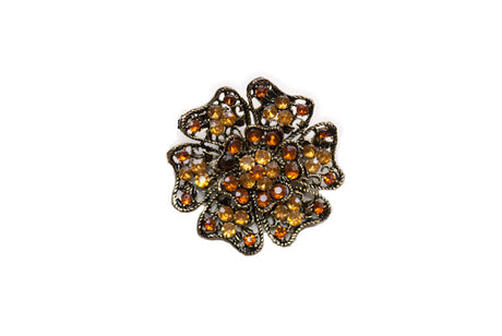 Rhinestone Floral Brooch Topaz 1.5"
