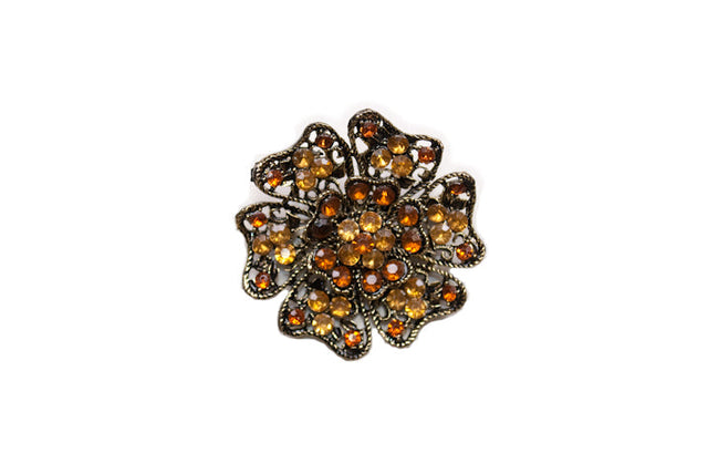 Rhinestone Floral Brooch Topaz 1.5"