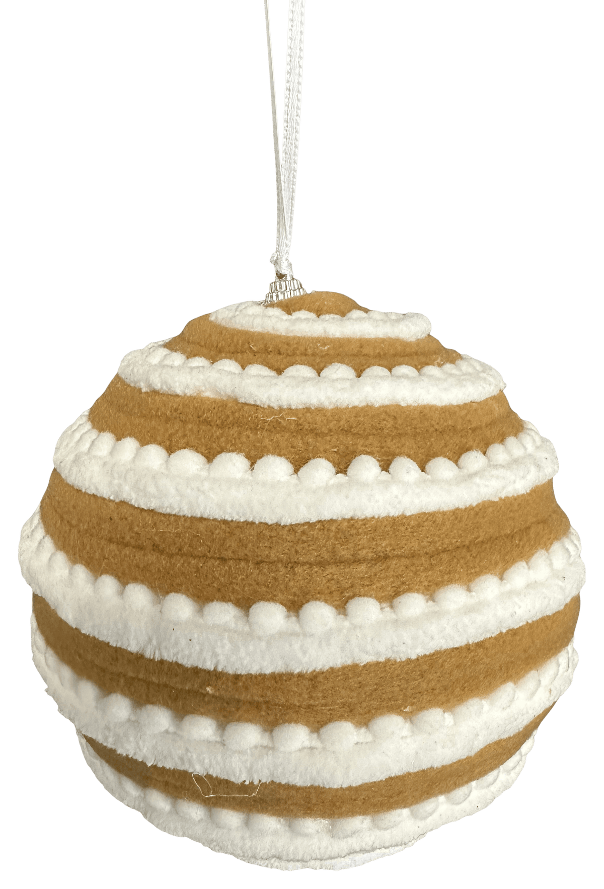 6" Brown and White Gingerbread Stripe Ball