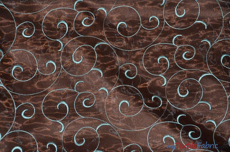 Swirl Organza Polyester Fabric - Embroidered Swirl Sheer, 52/54" Width, Multiple Colors (1 Yard)
