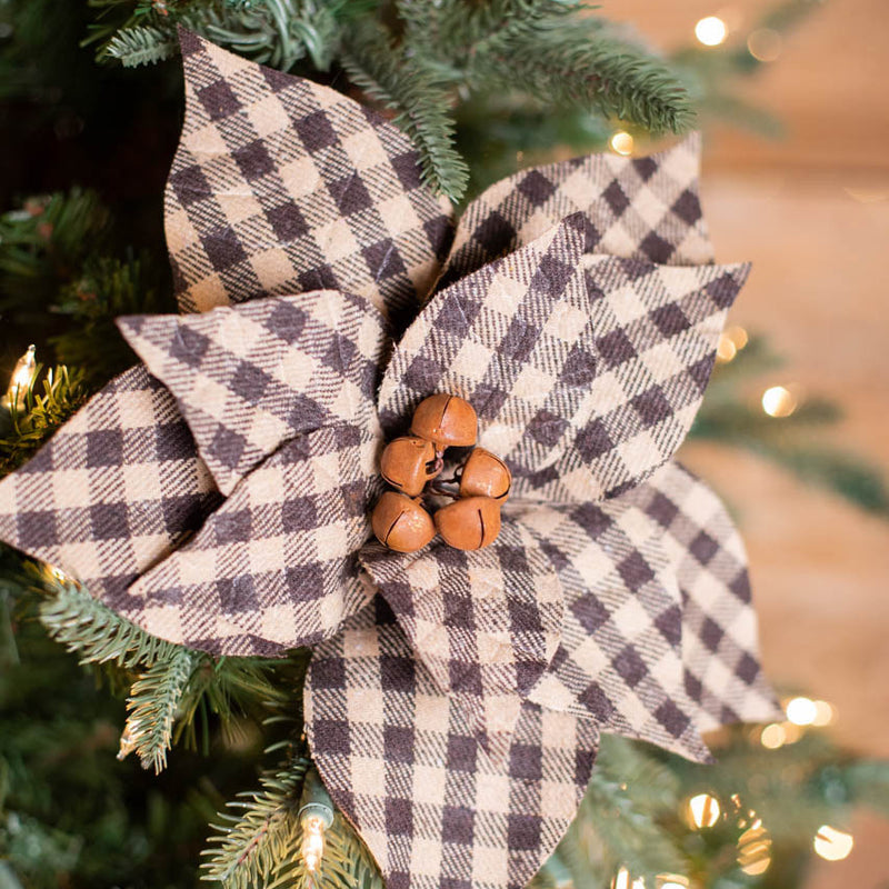 Buffalo Check Poinsettia Stem 22 Inch Rustic Christmas Floral Decor