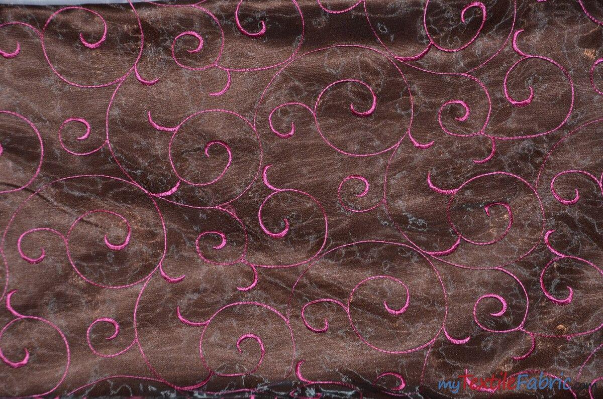 Swirl Organza Polyester Fabric - Embroidered Swirl Sheer, 52/54" Width, Multiple Colors (1 Yard)