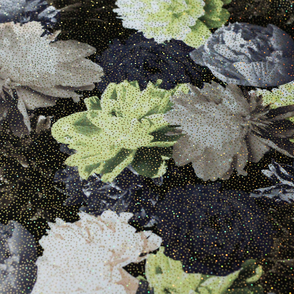 English Garden Polyester Spandex Fabric - Large Floral Print, Multiple Colors, 58-60" Width (1 Yard)