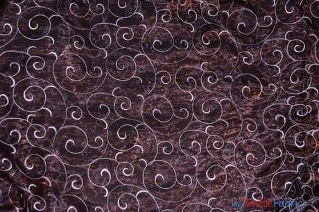 Swirl Organza Polyester Fabric - Embroidered Swirl Sheer, 52/54" Width, Multiple Colors (1 Yard)