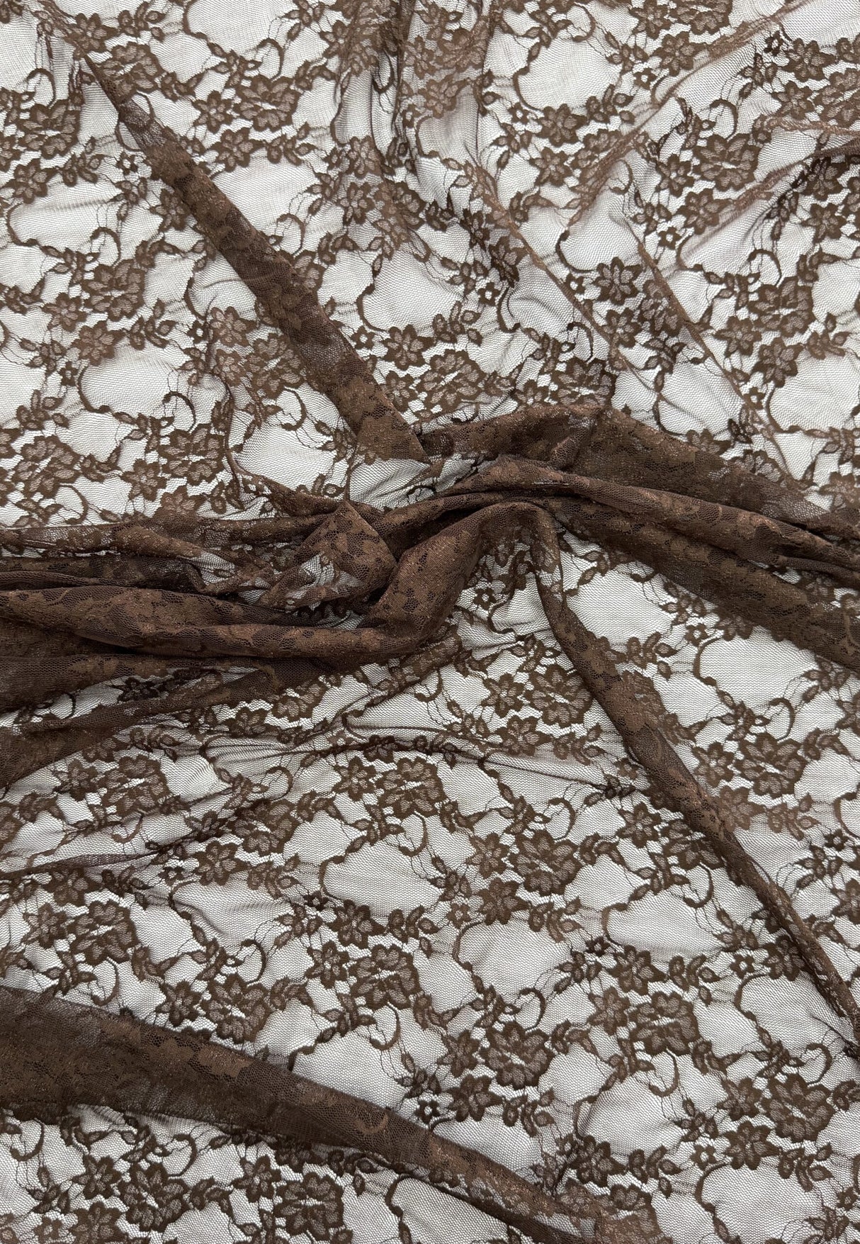 Brown Stretch Lace Nylon Spandex Fabric - Brown, Floral Lace, 58/60" Width (1 Yard)