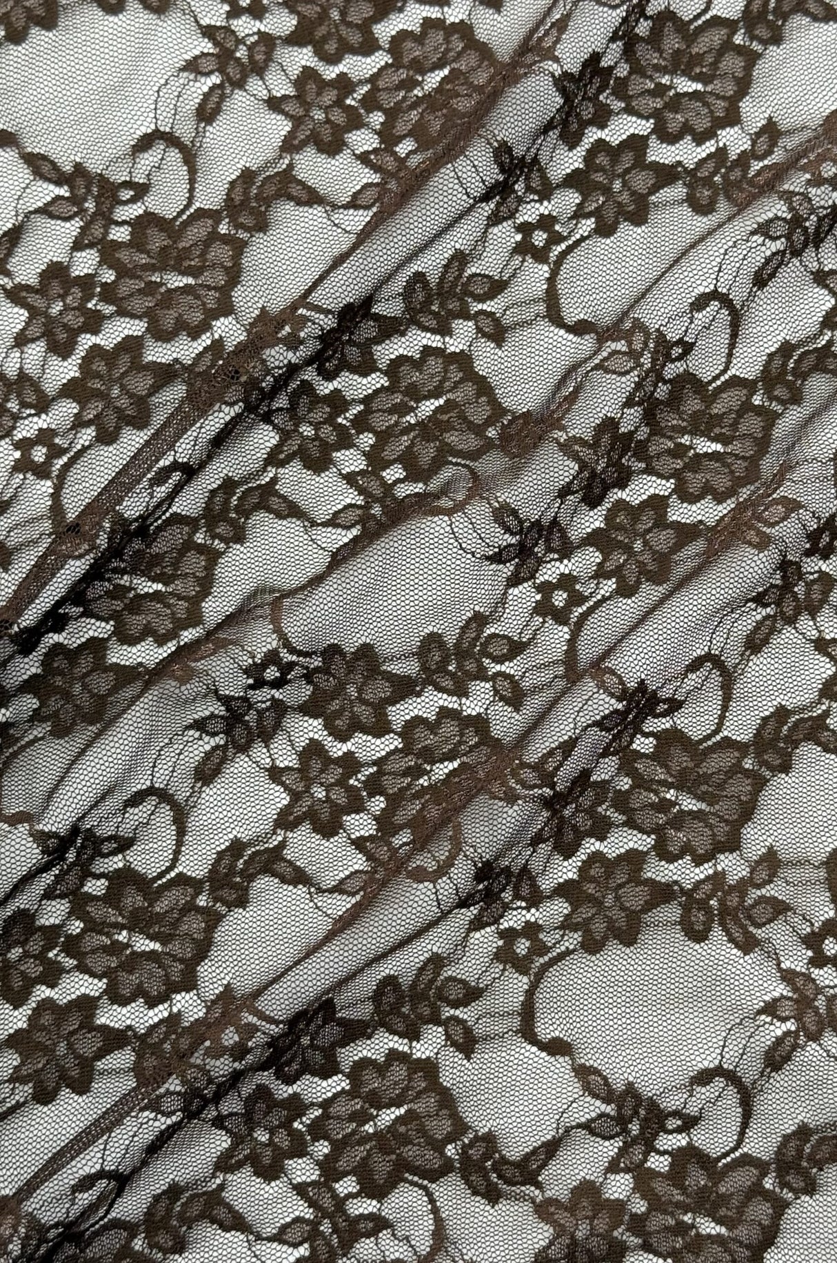 Brown Stretch Lace Nylon Spandex Fabric - Brown, Floral Lace, 58/60" Width (1 Yard)