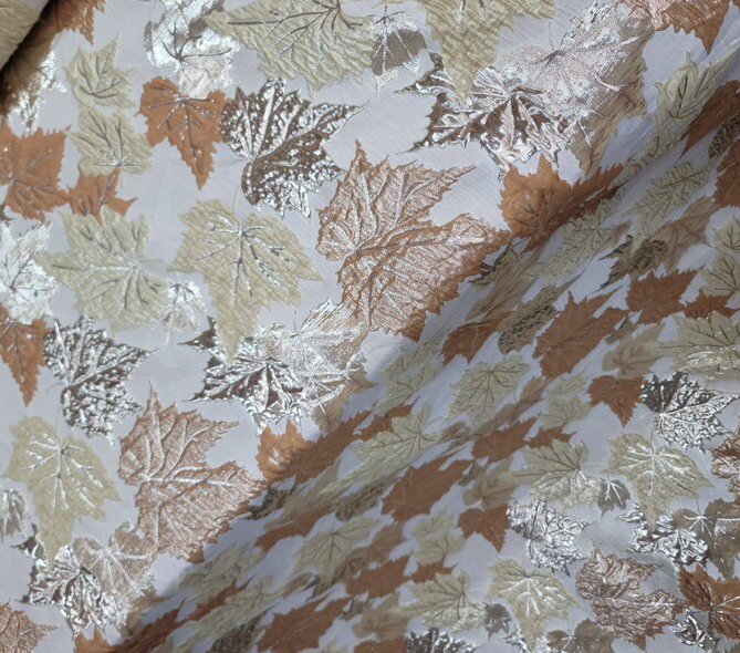 Brocade Jacquard Metallic Gold Maple Leaves