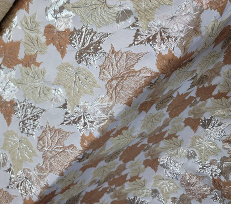 Brocade Jacquard Metallic Gold Maple Leaves