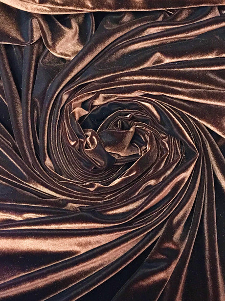 Brown Stretch Velvet Fabric - Brown, 58"-60" Width (1 Yard)