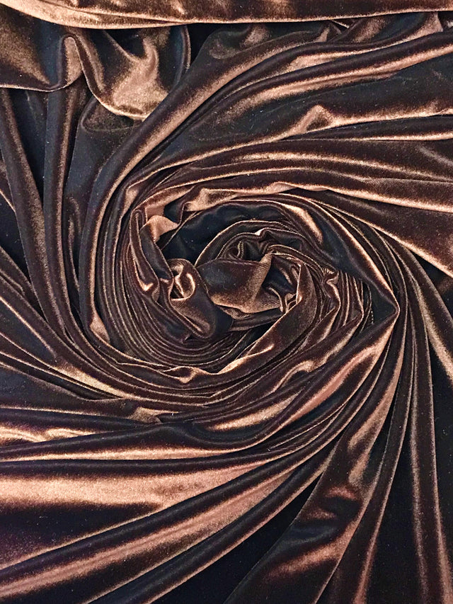 Brown Stretch Velvet Fabric - Brown, 58"-60" Width (1 Yard)