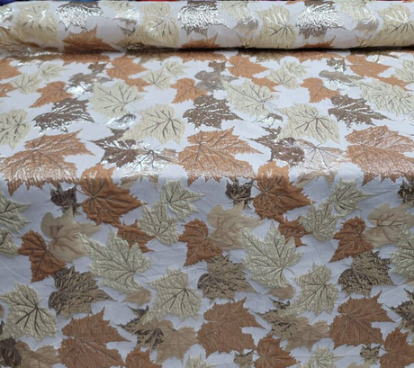 Brocade Jacquard Metallic Gold Maple Leaves