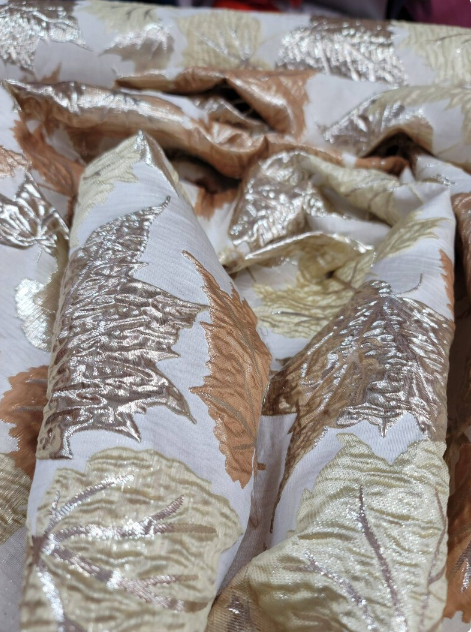 Brocade Jacquard Metallic Gold Maple Leaves