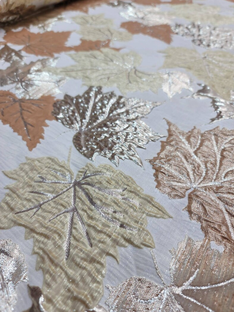 Brocade Jacquard Metallic Gold Maple Leaves