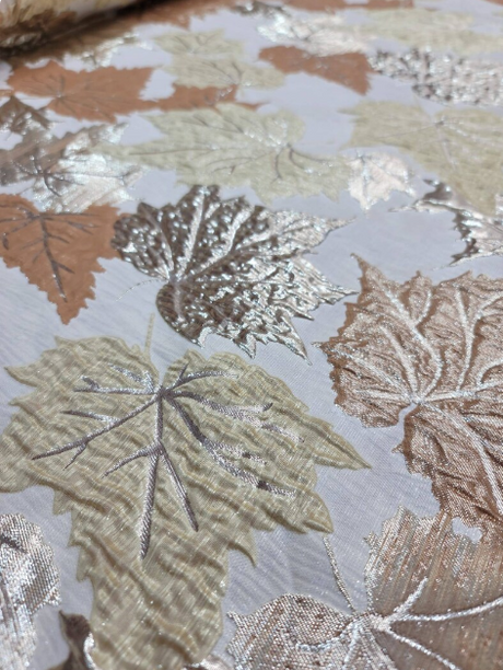 Brocade Jacquard Metallic Gold Maple Leaves