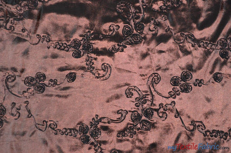 Ribbon Taffeta Polyester Fabric - Embroidered Ribbon Cord, Multiple Colors, 54" Width (1 Yard)