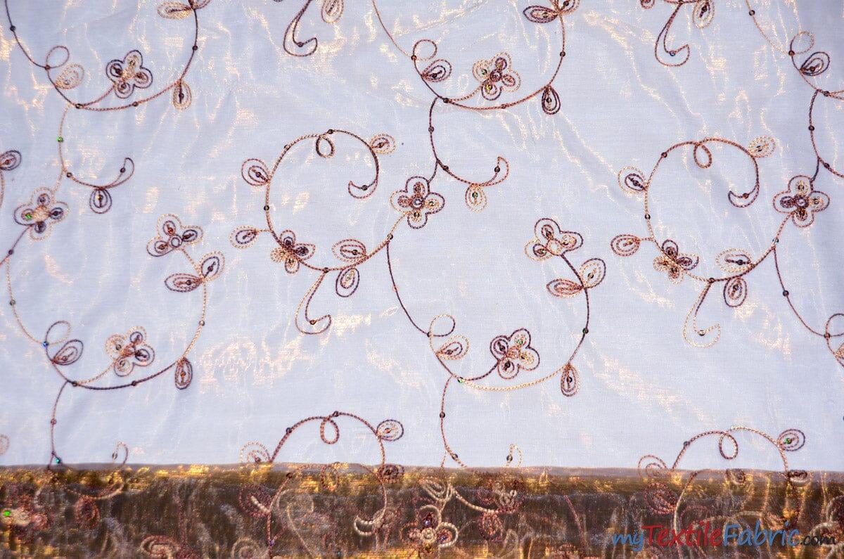 Dahlia Organza Embroidery Polyester Fabric - Embroidered Floral Sheer With Sequins Embellishment, 54" Width (1 Yard)