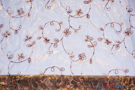 Dahlia Organza Embroidery Polyester Fabric - Embroidered Floral Sheer With Sequins Embellishment, 54" Width (1 Yard)