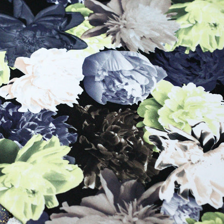 English Garden Polyester Spandex Fabric - Large Floral Print, Multiple Colors, 58-60" Width (1 Yard)