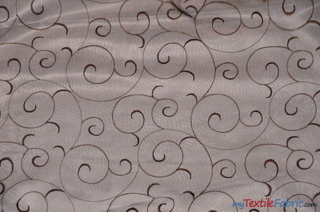 Swirl Organza Polyester Fabric - Embroidered Swirl Sheer, 52/54" Width, Multiple Colors (1 Yard)