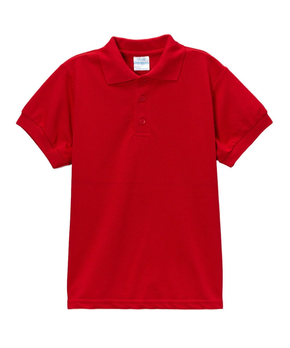 Boys Uniform Polo Shirt - Polyester Cotton Fabric, Burgundy, Pique, Regular Cut, 5-18 (1 Piece)