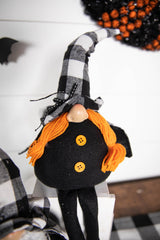 22” Fabric Halloween Buffalo Check Gnome Shelf Sitter