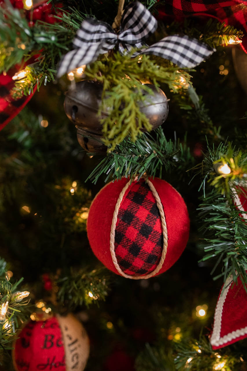 4” Red and Black Buffalo Check Ball Christmas Ornaments