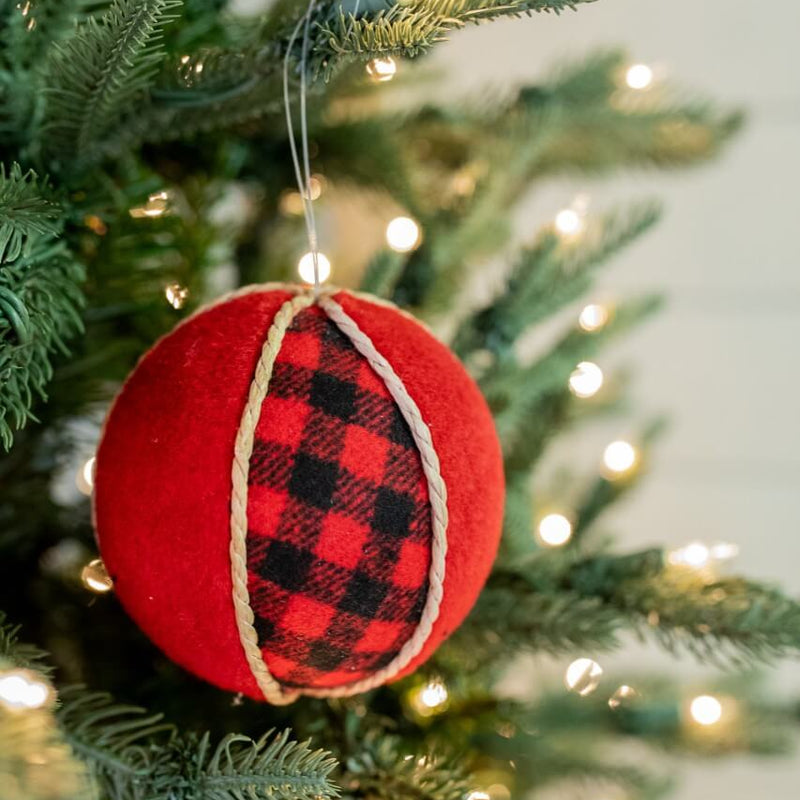 4” Red and Black Buffalo Check Ball Christmas Ornaments