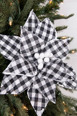 22 Inch x 10.5 Inch Black and White Plaid Poinsettia Stem with White Berries