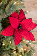 Red Black Buffalo Check Velvet Poinsettia Stem 24 Inch Decor