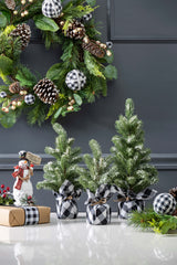Flocked Pine Tree With Plaid Fabric - Medium