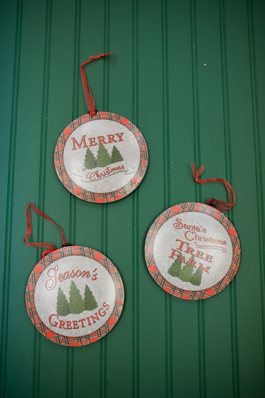 6.6” Buffalo Plaid Metal Christmas Ornaments