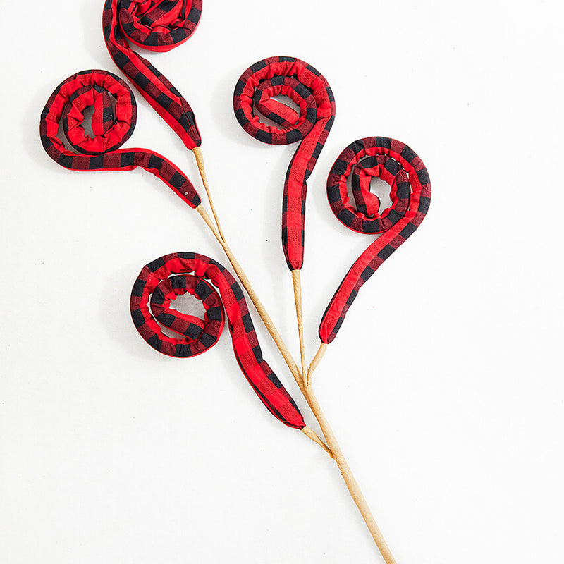 30” Red and Black Fabric Plaid Spiral Curly Spray