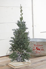 24" Plastic Cedar Tree in Black & White Buffalo Fabric Bucket