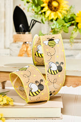 2.5" 10 Yard Burlap Bee Yellow Polka Dot Ribbon