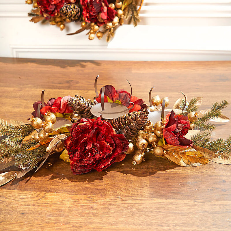 24" Burgundy/Gold Three Peony Laurel