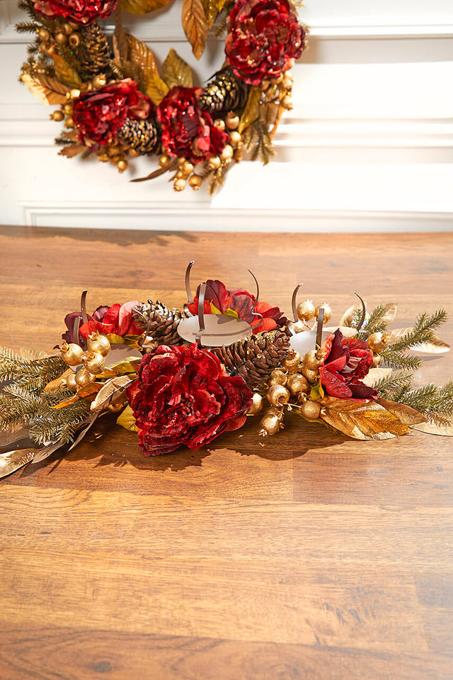 24" Burgundy/Gold Three Peony Laurel