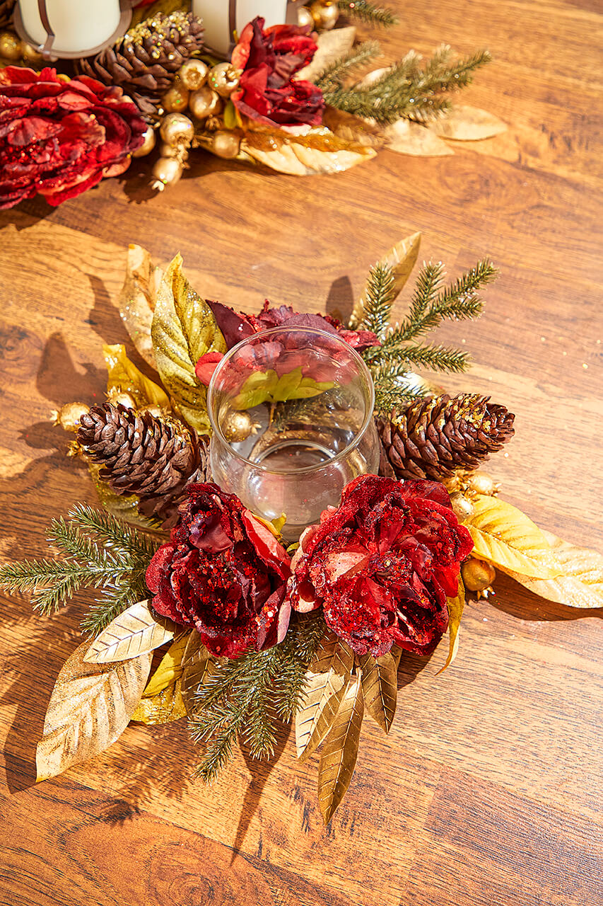 14" Gold Peony Laurel Candle Holder