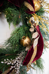 30” Cordless Prelit Crimson & Gold Holiday Wreath