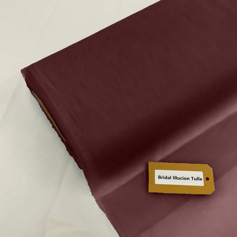 Bridal Illusion Tulle Polyester Fabric - Burgundy Sheer, 108" Width (1 Roll)